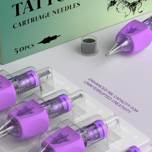 Image of Wormhole 50pcs Tattoo Cartridge Needles Mixed Sizes Disposable Finger Ledge Tattoo Needles #12 Standard 3RL 5RL 7RL 9RL 11RL Round Liner for Tattoo Machine Tattoo Gun Tattoo Supplies