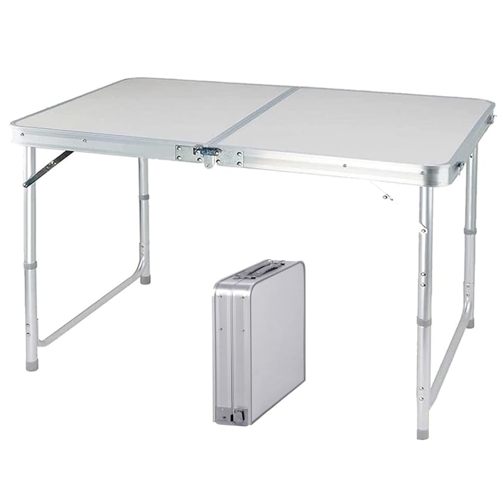 Lucn 4FT Folding Table Fold Up Picnic Tables Camping Garden Party Trestle Dinner Table 120x60cm - 3 Height 70/62/55cm