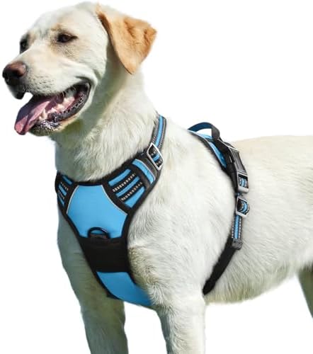 Eagloo Hundegeschirr Grosse Hunde, Anti Zieh Verstellbare mit 2 Clips | Anti Würg, Weich gepolstert, Reflektierend, Sichere Schnallen und Einfacher Haltegriff für Spaziergänge, L,