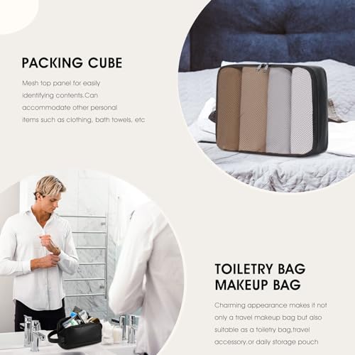 Wogarl 3PCS Leather Weekender Bag for Women Men: Large Overnight Travel Duffel Bags with Shoe Compartment Toiletry Packing Cube Carry On Tote Fit 21\"(Black) - Thumbnail 2