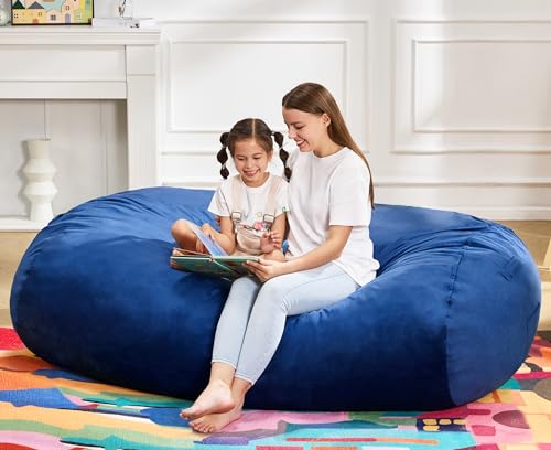 Image of Hobestluk 5FT Bean Bag Chair Large Beanbag Lounger with Removable Cover Adult Bean Bag Chair with Portable Handle Desgin for Living Room Bedroom (Blue, 5FT)