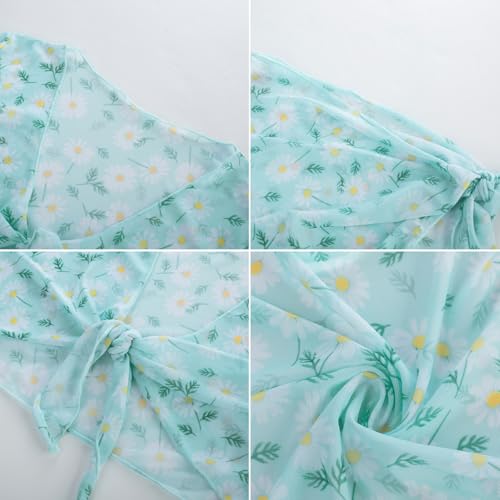 Image of GRACE KARIN Girls Bathing Suit Adjustable Taniki Swimsuit Tie Front 4 Piece Bikini Set with Kimono Cover Up 6-14