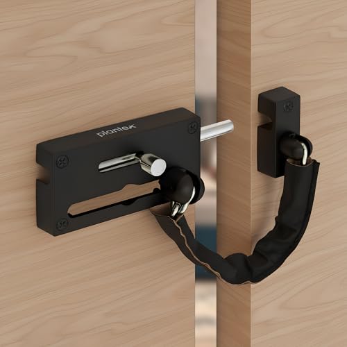 Image of Plantex Door Chain with Baby Latch /Door Chain Lock for Main Door /Latch Lock for Door /Heavy Duty Door Safety Guard Lock for Home, Hotel & Office Security - Pack of 1 (DTK-294-Black)