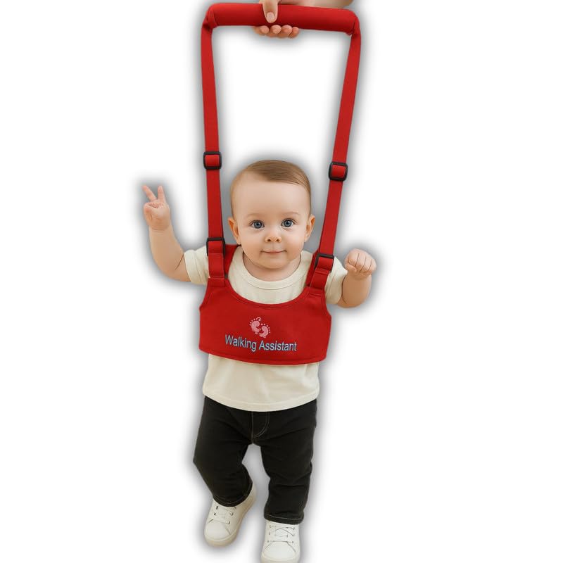 Image of Baby Walking Assistant Safety Harness | Adjustable Toddler Belt with Dual Foam Chest Support | Lightweight Infant Walking Helper | Baby Learning Walking Aid for Boys & Girls|Color-RED