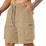 Shznruwy Cargo Shorts Herren Elastische Taille Kurze Hosen mit Tasche Einfarbig Cargoshorts mit Kordelzug Outdoor Bermuda Arbeitshose Sommer Chino Sommerhosen Locker Sporthose Laufshorts Jogginghose