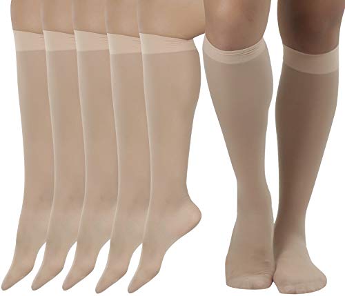 Image of ToBeInStyle Women Pack of 6 Sheer Knee-High Trouser Socks Reinforces Toes