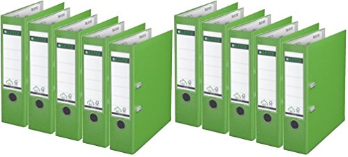 Leitz 1010-50 Qualitäts-Ordner Plastik-Cover (A4 breit | 10er Pack, hellgrün)