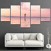 5 Panel Canvas Wall Art Beautiful Sunset Over Bali Beach Pictures Modern Artwork for Home Decorations Ready to Hang - 60