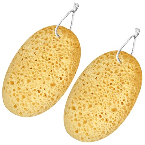 2 Spugne da Bagno | Spugne Doccia | Spugne Morbidissime Esfolianti | Spugna Naturale per la Pulizia Profonda della Pelle Secca e Sensibile per Adulti, Donne e Uomini