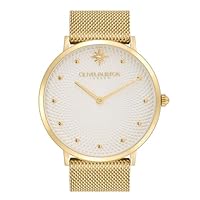 Olivia Burton Women's Ultra Slim Ionic Plated Thin Gold Steel Quartz Watch, 24000024, White, 40 mm