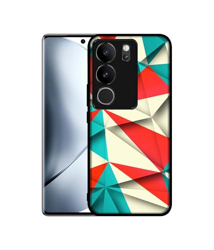 Image of Red Blue White Pattern Design Premium 2D Printed Metal Back Case Cover for Vivo V29 5G / V29 Pro 5G