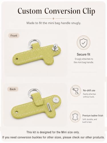 Image of Purse Organizer Insert & Leather Strap Conversion Kit Set, Compatible with Longchamp Le Pliage Mini Bag - Felt Inner Liner & Adjustable Shoulder Strap,Beige Insert & Lime Strap