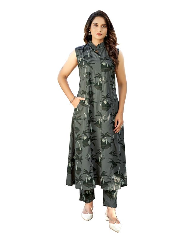 Women's Rayon Nature Party Co-ord Set | Rayon Blend Cords | Printed Co-Ords | Fusion Wear Tunic and Narrow Pant Cords | Fusionwear Top and Pant for Women