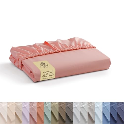 Linen Home 100% Cotton Percale King Size Fitted Sheet only, English Rose