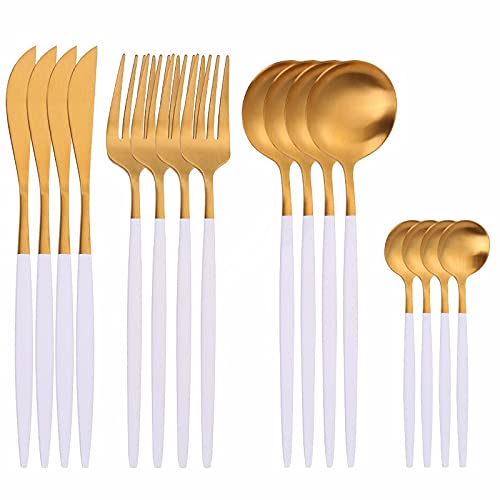 Besteck-Set, 16-teiliges, mattes Geschirr, Löffel, Gabel, Messer, Besteck-Set, Edelstahl-Geschirr-Set, Tafelservice, umweltfreundliches Besteck für zu Hause, für 4 Personen (