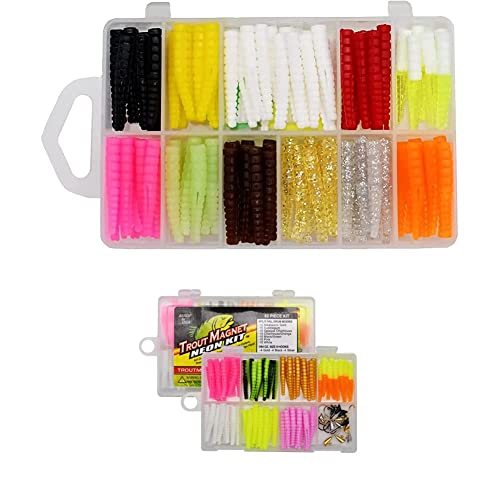 Trout Magnet Original 142 Piece Kit, Fishing Equipment and Accessories, 20 Hooks, 120 Bodies, 2 Floa & 82 Piece Neon Fishing Kit, Catches All Types of Fish, Includes 70 Grub Bodies and 12 Si