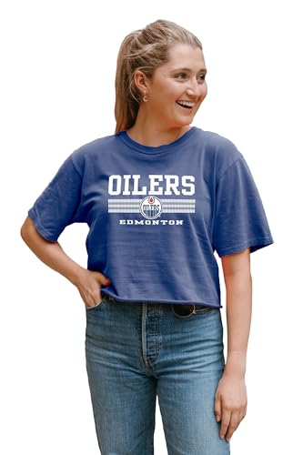 Edmonton Oilers NHL Officially Licensed Women's Crop Top T-Shirt Ringspun Team Color, Large