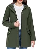 CMTOP Chaqueta Impermeable Mujer Abrigo Ligera Impermeable Chubasquero Cálida con Forro para Exterior Softshelljakce de Moda con Capucha Parka Cortavientos para Otoño e Invierno(Verde, XXL)