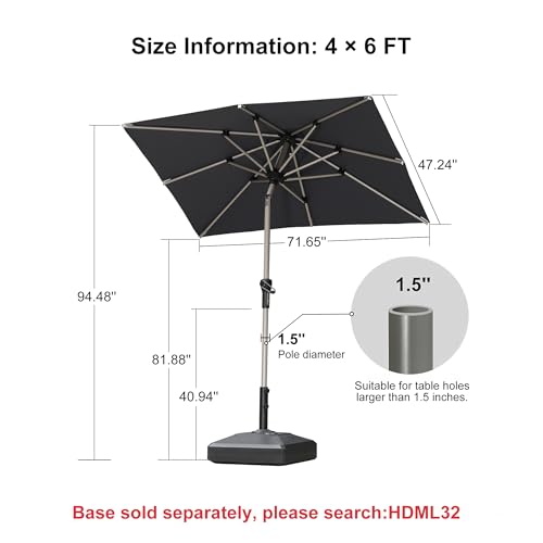 Image of PURPLE LEAF Patio Umbrella 4' x 6' Rectangle Tilt Market Umbrella Grey