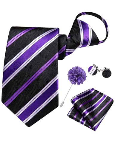 Image of Hi-Tie Zipper Ties for Men Pre-tied Tie Set Lapel Pin Pocket Square and Cufflinks Formal Business Wedding Adjustable Necktie