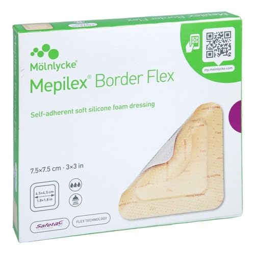 Mepilex Border Flex 7,5 cm x 7,5 cm, samoprzylepny, delikatny bandaż z pianki silikonowej, sterylny opatrunek, 5 sztuk