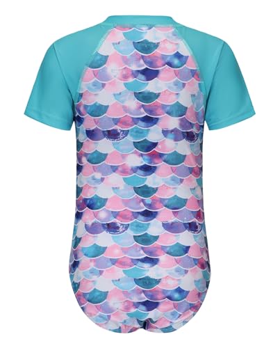 Image of Girls One Piece Swimsuits Short Sleeve Rash Guard for Girl Hawaiian Bathing Suit with Sun Protection Beachwear