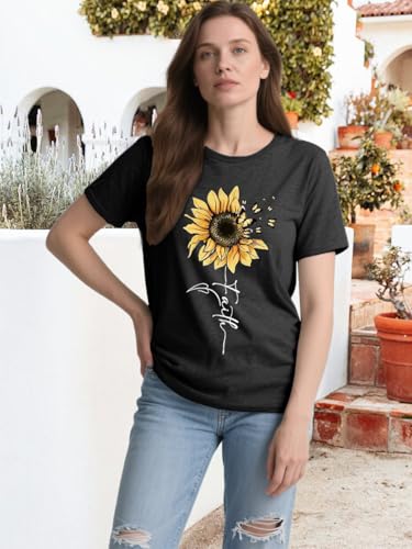 Sunflower Shirts for Women Faith Graphic Tees Short Sleeve Loose Fit Butterfly Teen Girls T Shirt Summer Tops2