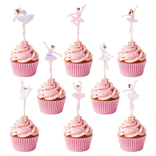 Set de 32 Toppers Bailarina para Cupcakes,Adornos de Ballet para Decoración de Tartas de Cumpleaños,niña pastel toppers,Bodas y Fiestas Infantiles,para Baby Shower y Fiestas tema de Niñas (8 estilos)