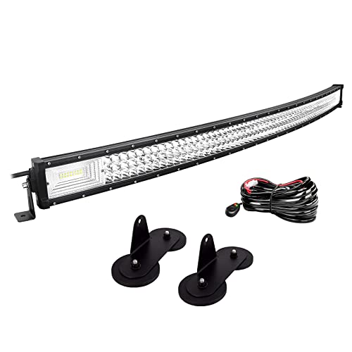 Willpower 50 Zoll 127CM 648W Led Arbeitsscheinwerfer Bar Gebogen + Magnet Halterungen + Kabelbaum Led Scheinwerfer 12V 24V für Offroad Auto Traktor Rückfahrscheinwerfer Lightbar