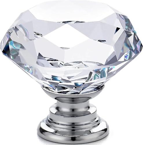 IQUALITE 12pcs Diamond Shape Crystal Glass 30mm Drawer Knob Pull Handle Usd for Cabinet Drawer