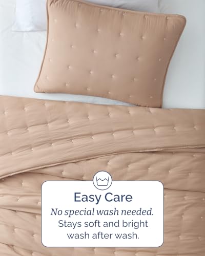 Image of Quilts Twin Size - Bedspread for Twin Size - Lightweight Comforter Set - Quilt Bedding Set for All-Seasons - Ultra Soft, Breathable & Comfy - Summer Coverlet w / 1 Pillow Sham - 68 inch x 86 inch, Light Brown