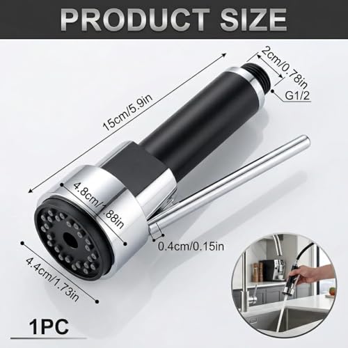 Handbrause für Küche, ausziehbar, Universal, Sprühkopf für Auslauf, Herd, moderner Mischbatterie, Badezimmer, Spritzschutz mit Wasserstop, verchromt, G1/2 Zoll