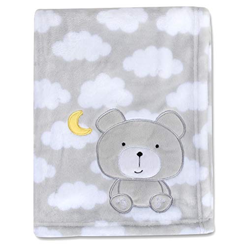 Image of Plush Fleece Throw and Receiving Baby Blankets for Boys and Girls 30x36 (Grey Bear)