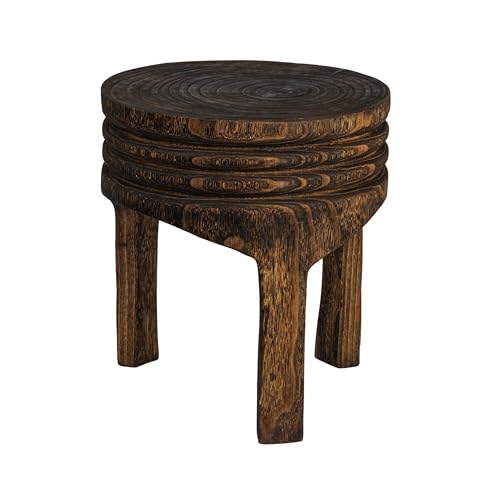 Creative Co-Op Paulownia Wood Carved Stool, Marbled Brown Finish