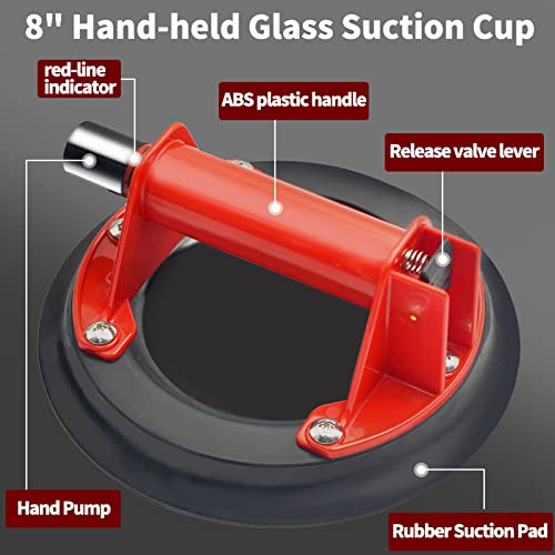 8" Glass Suction Cups For Granite & Glass Liftingwith Carrying Case 243Lbs Large Load Capacity For Lifting Glass Granite,Tiles,Window,Floor,Replace Auto Windshield #TOP1