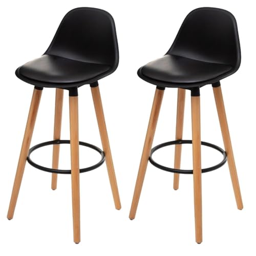 Acomoda Textil – Juego de 2 Taburetes de Bar para Cocina, Salón, Comedor y Restaurante. Silla Alta, Acolchada y Cómoda con Respaldo y Reposapiés 40,5x38x91,5 cm. (Negro)