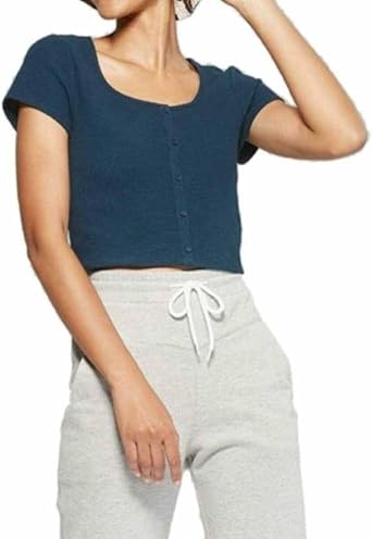 Wild Fable Womens Button Waffle CroppedScoop Neck T-Shirt -