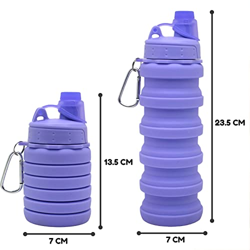 Image of Kiditos Expandable Silicone Sipper Water Bottle, Foldable Bottle for Kids for Sports, Trekking, Cycling, Gym, School Water Bottle with Snap Hook, Purple