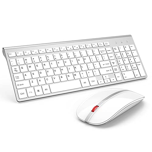 Wireless Keyboard And Mouse Combo, Gamcatz Ultra Thin Full Size Keyboard With Number Pad And Rechargeable Slient Click Mouse For Mac Imac Macbook Air Pc Laptop Tablet Computer Windows-Silver White #TOP1