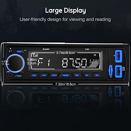 Radio Samochodowe 1 DIN, Avylet Autoradio Bluetooth 5.0 obsługuje połączenia głośnomówiące/FM/AUX-IN/SD/U Disk/Pilot zdalnego sterowania, przycisk 7 kolorów, 60W X 4, szybkie ładowanie, C301