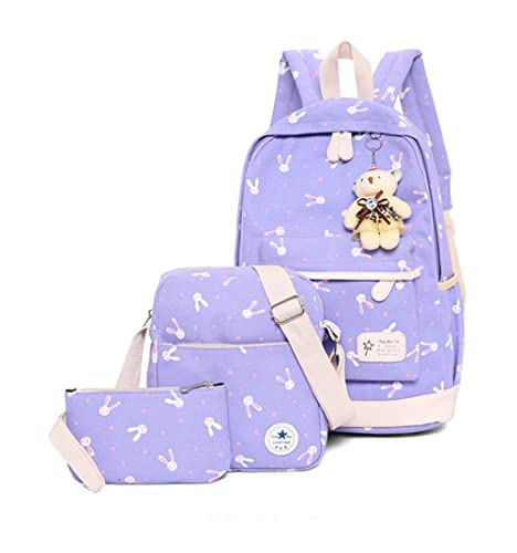 Ekuizai 3Pcs Girl Backpack Sets Cute Cartoon Rabbit Prints Elementary Students Daypack Primary Schoolbag Kids Knapsack For School #TOP17