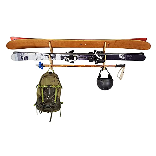 Grassracks Bamboo Ski Rack - The Hallsteiner Series Indoor Horizontal Ski Wall Mount(1 Or 2 Pairs Of Skis, Bamboo) #TOP13