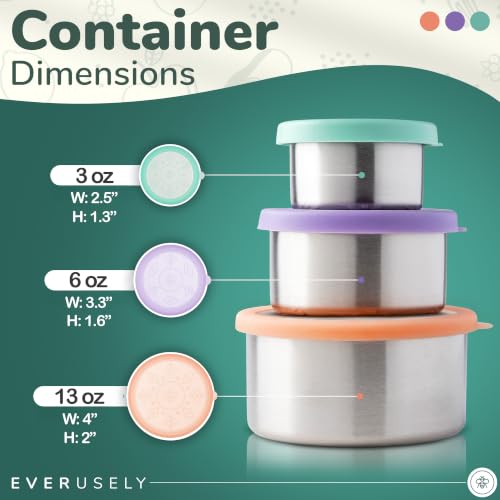 Stainless Steel Snack Containers, 3 Pack, Sorbet, Leakproof Silicone Lids by Everusely - Used condition - Image 2