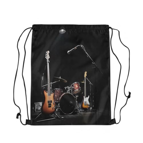 jejeloiu Musical Instrument Drawstring Backpack 13x15.7inch Guitar Drum Kit Gym String Bag Black Orange Decor Sports Drawstring Sackpack2