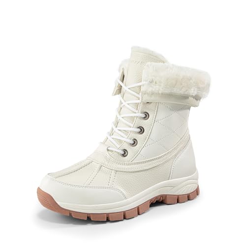DREAM PAIRS Snow Boots for Women Waterproof Mid Calf Lace Up Duck Boots Warm Faux Fur FuzzyGo Bold Winter Boots for Outdoor,Size 10,Beige,SDSB2401W