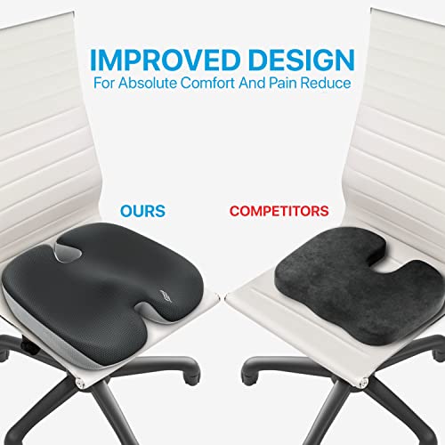 Top Comfort Orthopedic Patented Seat Cushion, Develop & Designed By Doctor For Sciatica, Coccyx, Back & Tailbone Pressure & Pain Relief Memory Foam & Gel Pillow For Office, Car, Desk Chair (Black) #TOP1
