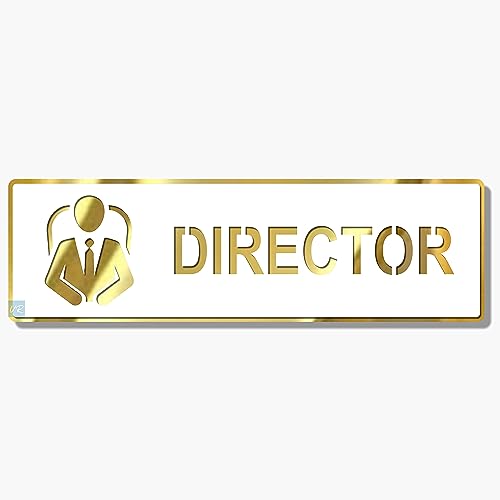 Vertical Root Inc Premium WHITE GOLD Finish Acrylic DIRECTOR DOOR Sign Easy to Mount 3M Self-Adhesive Tape Signage for Corporate Business Hospital Hotel Office Resort Society
