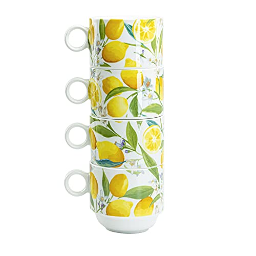 Grace Teaware Stackable Coffee Tea Mug 10-Ounce Set Of 4 With White Metal Stand (Lemons All Over) #TOP7