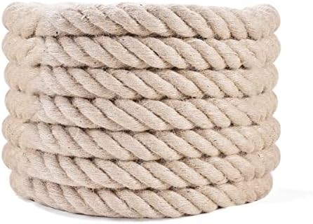 Jute Rope - Twisted Manila Rope Natural Thick Hemp Rope Multipurpose for Indoor and Outdoor Use, for Docks, Railings, DIY Projects, Home Decorating, Climbing (1 inch x 50 Feet)