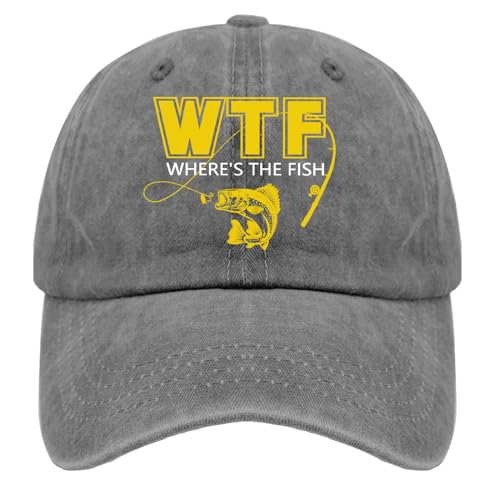 WTF Where's The Fish hat Mens Vintage Cotton Washed Baseball Caps Adjustable Low Profile Dad Hat